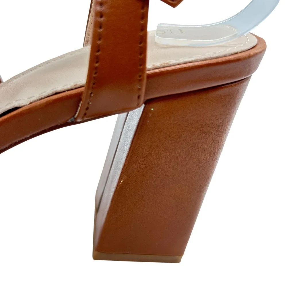 Allegra K Platform Heel Sandals Womens 7 Brown Strappy‎ Cage T Strap Block Heel
